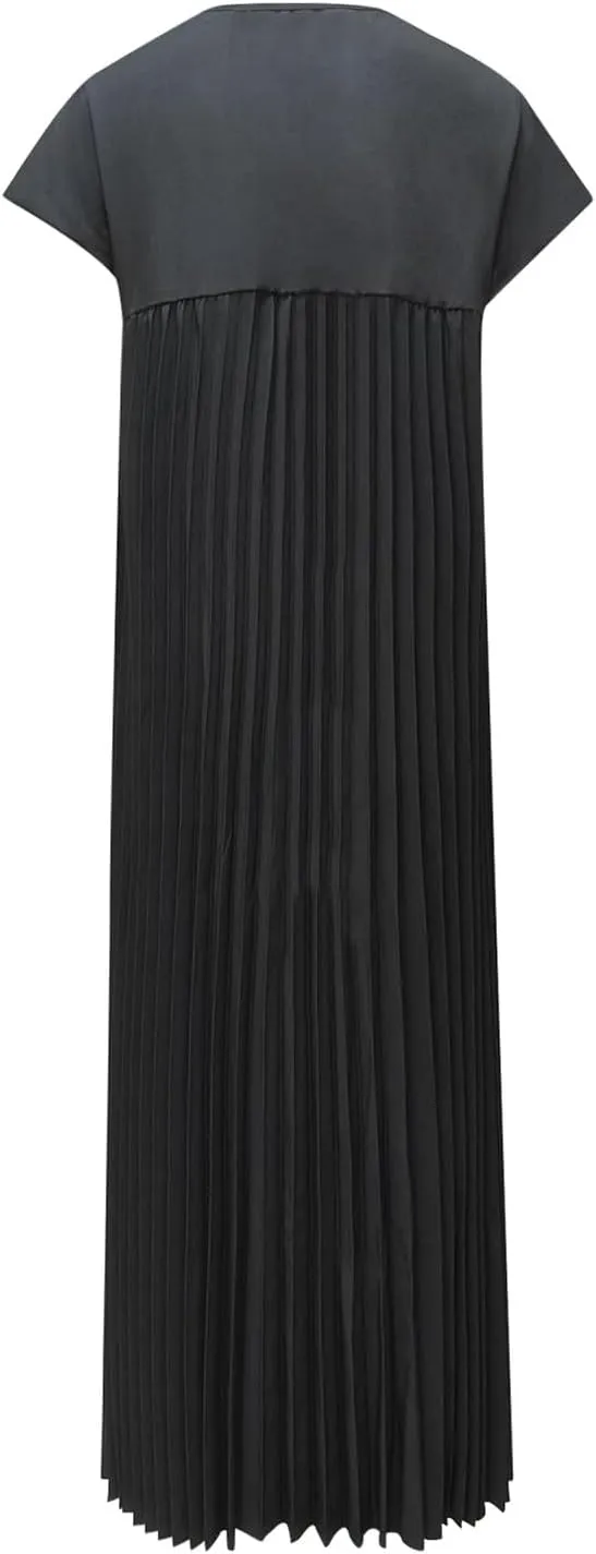 PTOLOCIF Women's Round Neck Sleeveless Pleated Long Dress Dresses for Women Over 50
