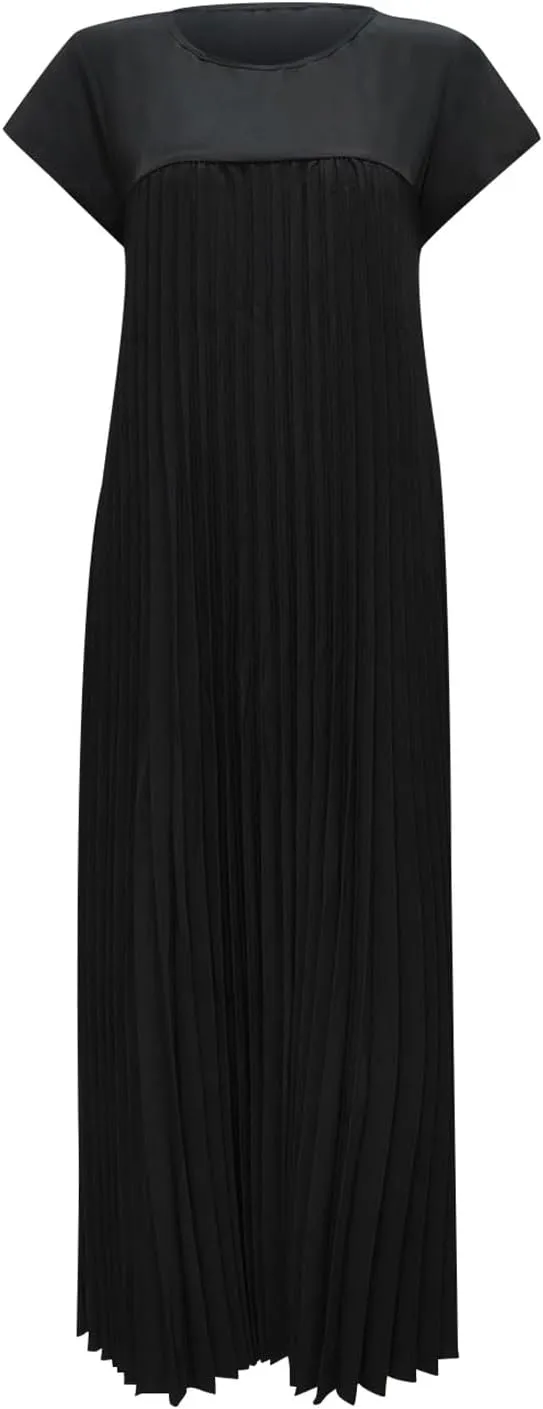 PTOLOCIF Women's Round Neck Sleeveless Pleated Long Dress Dresses for Women Over 50