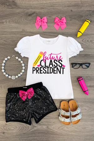 "Future Class President" Sequin Short Set