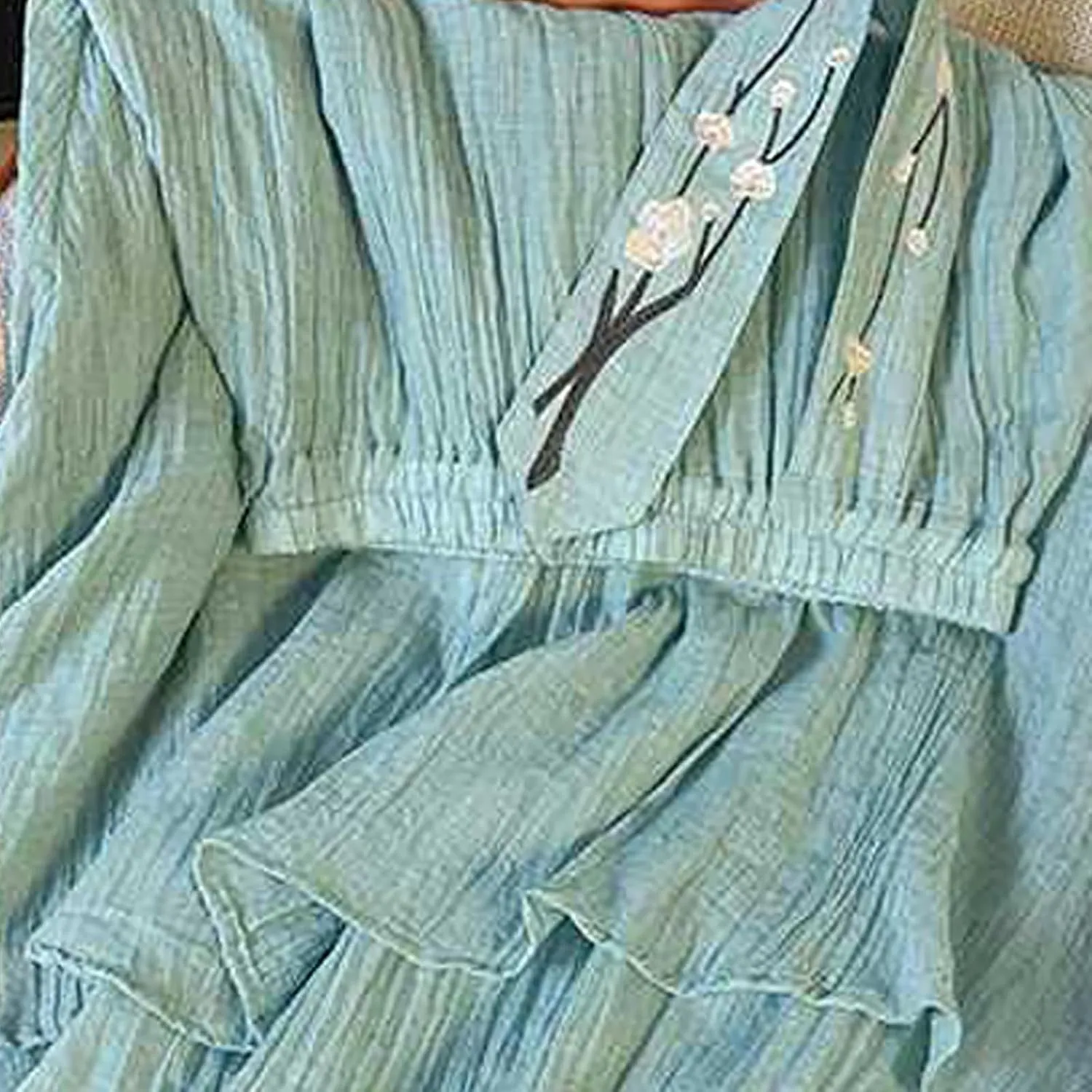 Retro Embroidery Midi Skirt for Women Lightweight Double Layer Cotton Linen Skirts Flowy Ruffle Hem Swing Skirt
