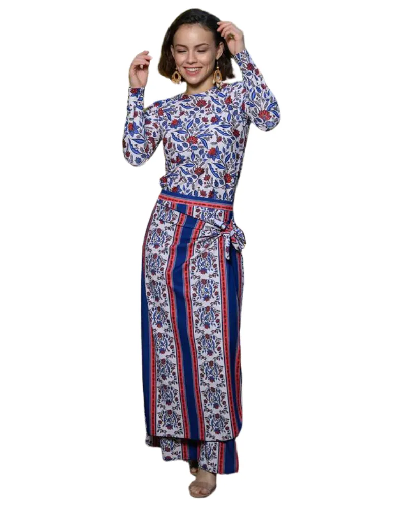 S23-MWRAP-M Mediterranean Print Maxi Wrap Swim Skirt