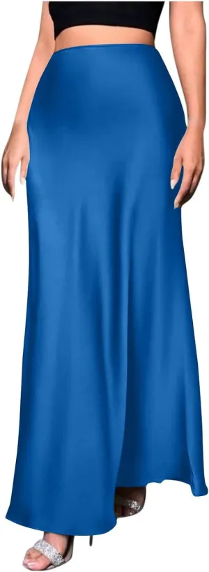 Satin Skirt for Women High Waist A Line Comfy Midi Length Skirt Elegant Cocktail Party Wedding Flared Casual Skirts
