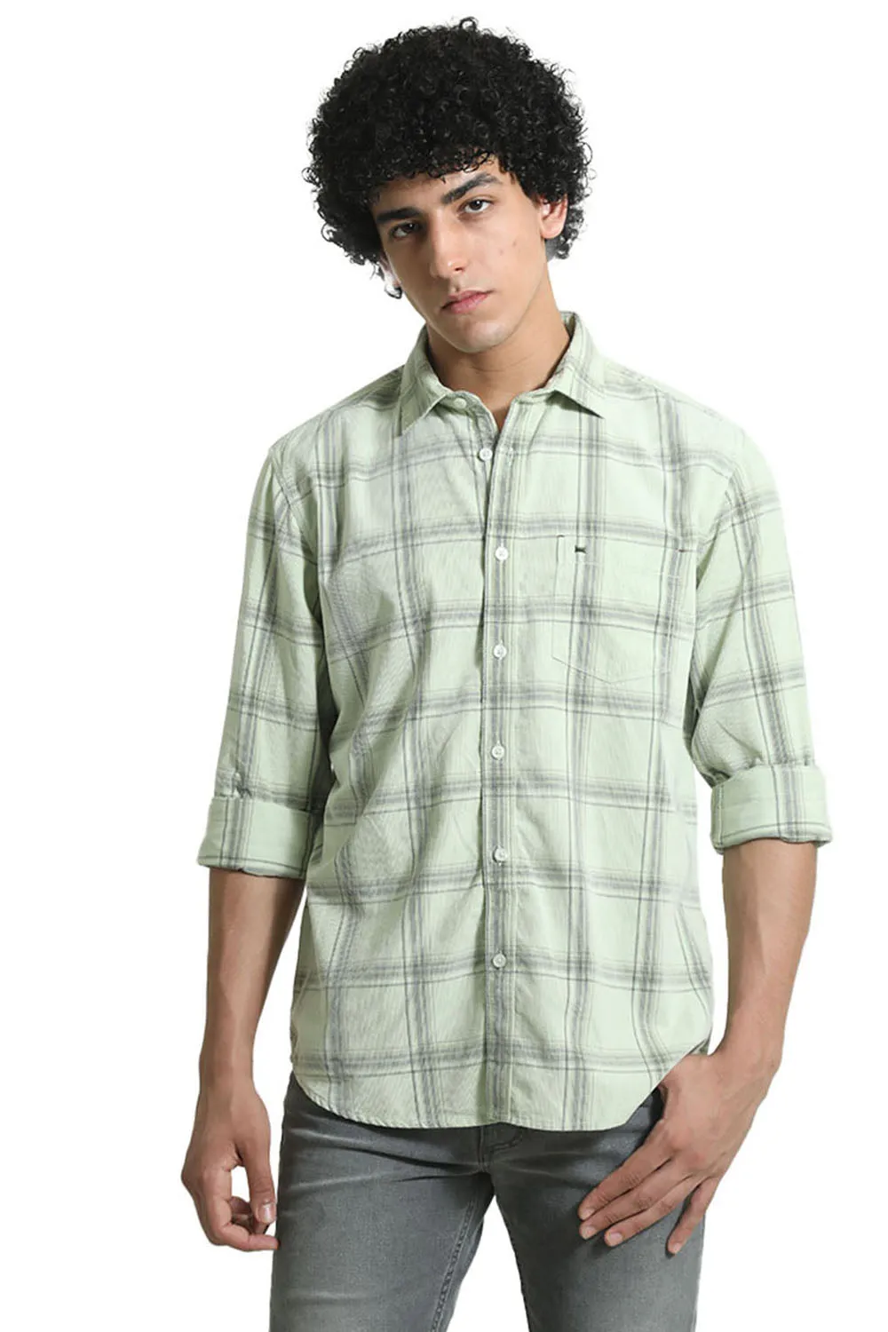 Slim Fit Cotton Corduroy Checks Shirt