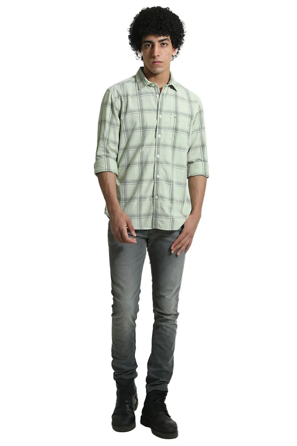 Slim Fit Cotton Corduroy Checks Shirt