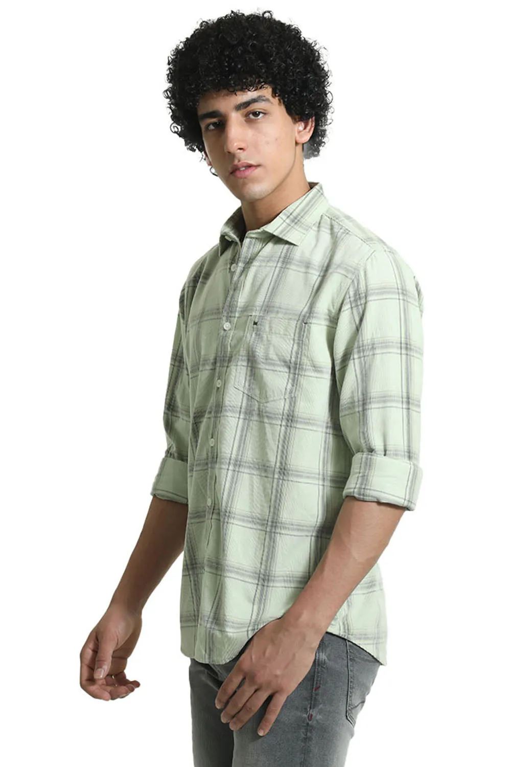 Slim Fit Cotton Corduroy Checks Shirt