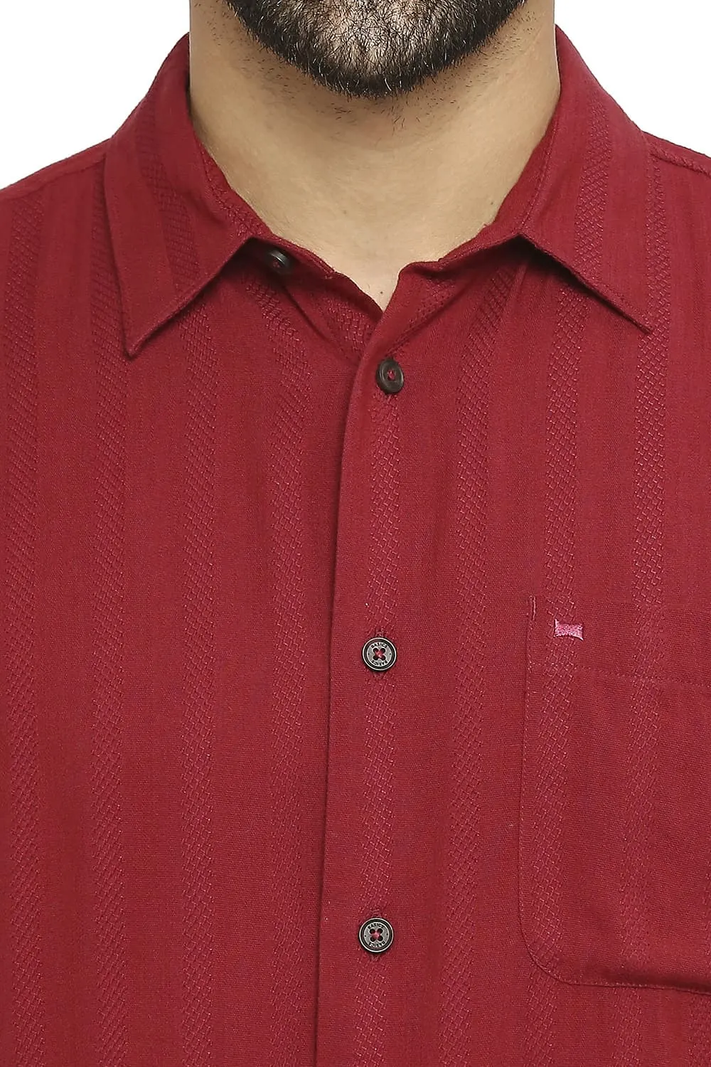 Slim Fit Cotton Viscose Dobby Stripe Halfsleeves Shirt