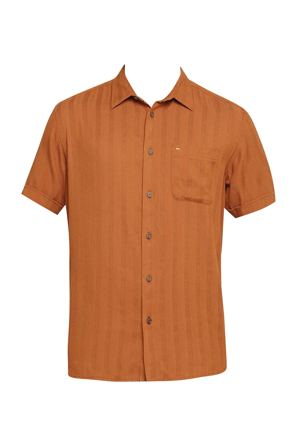 Slim Fit Cotton Viscose Dobby Stripe Halfsleeves Shirt