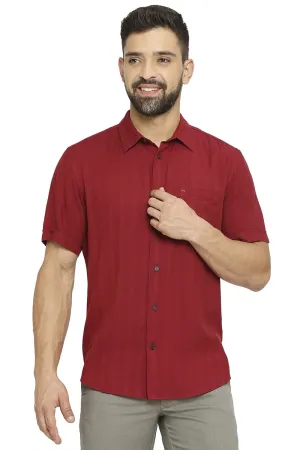 Slim Fit Cotton Viscose Dobby Stripe Halfsleeves Shirt