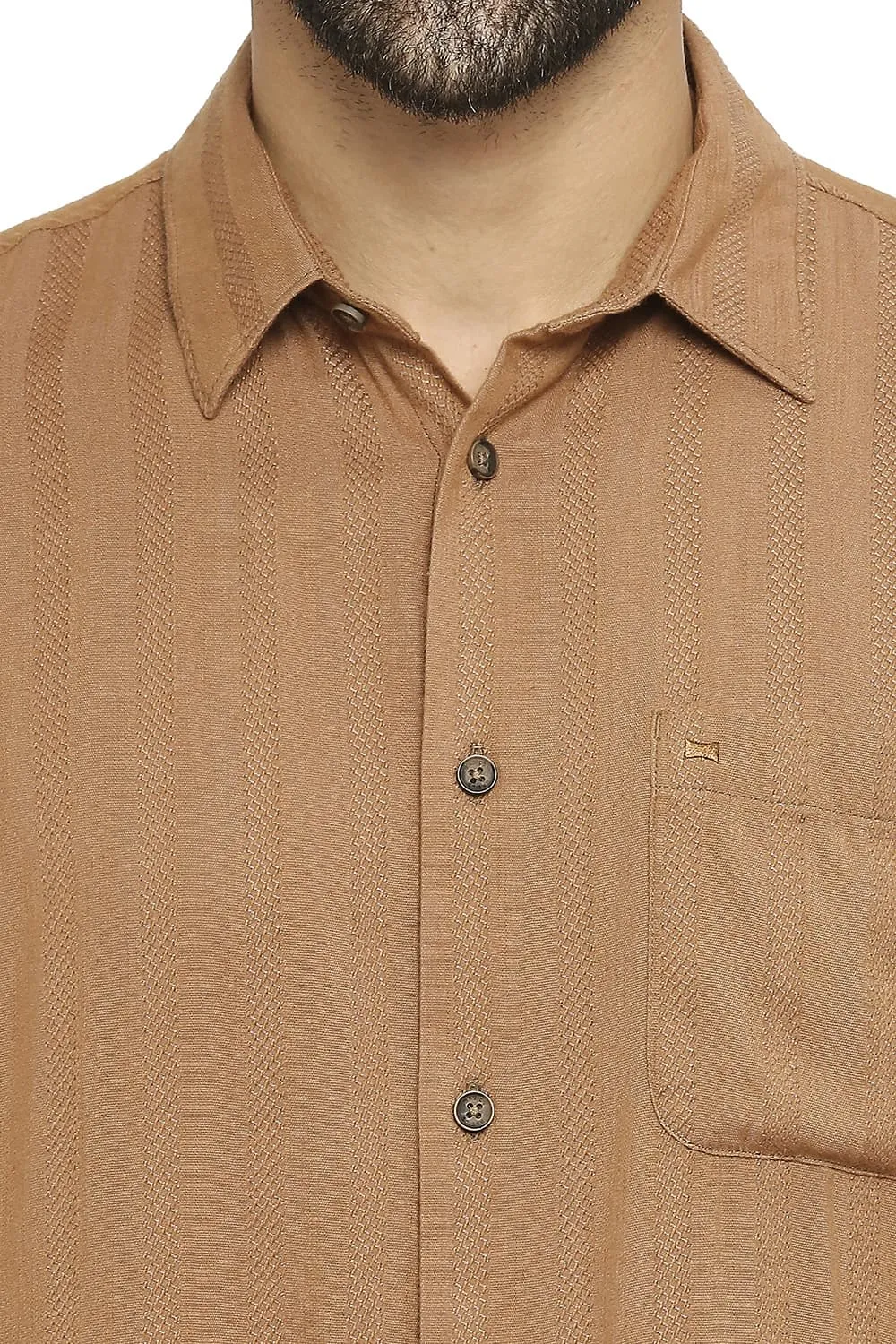 Slim Fit Cotton Viscose Dobby Stripe Halfsleeves Shirt