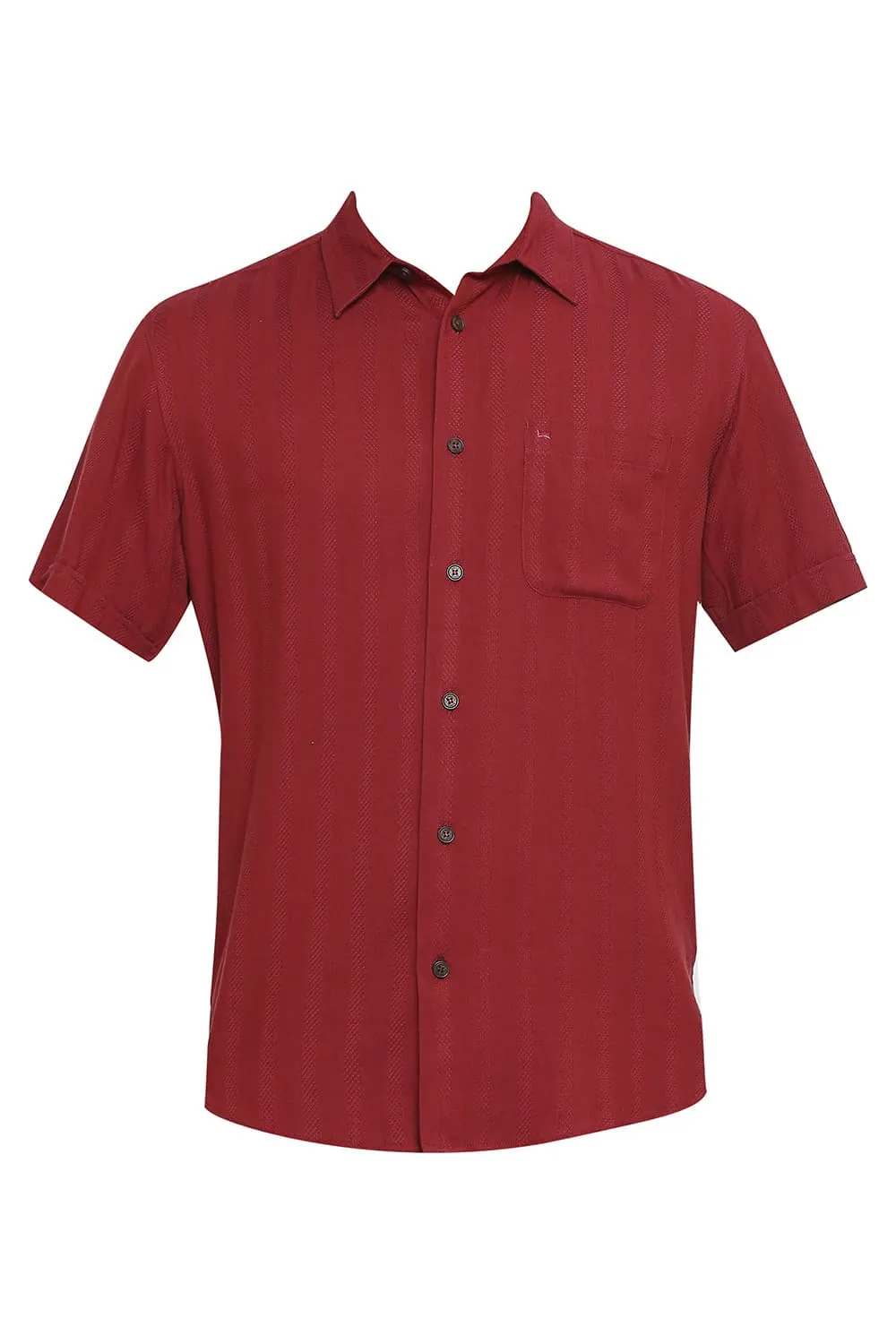 Slim Fit Cotton Viscose Dobby Stripe Halfsleeves Shirt