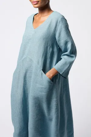 Ticking Stripe Linen Bubble Dress - Teal/Night