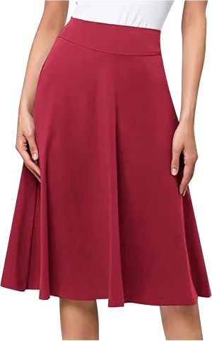 Women High Waist A-Line Skirts Summer Casual Knee Length Flowy Flared Skirts Elegant Comfy Solid Versatile Skirt