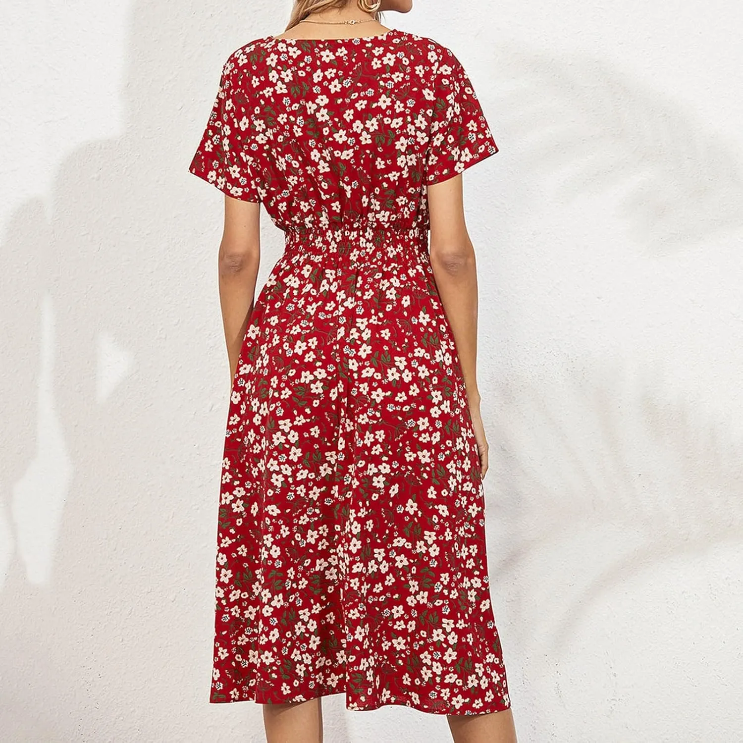 Women's 2025 Summer Boho Floral Print V Neck Ruffle Swing Beach Long Maxi Dress Beach Flowy Sundress