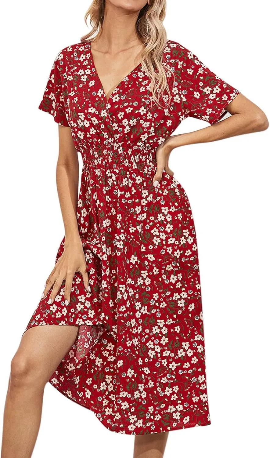Women's 2025 Summer Boho Floral Print V Neck Ruffle Swing Beach Long Maxi Dress Beach Flowy Sundress