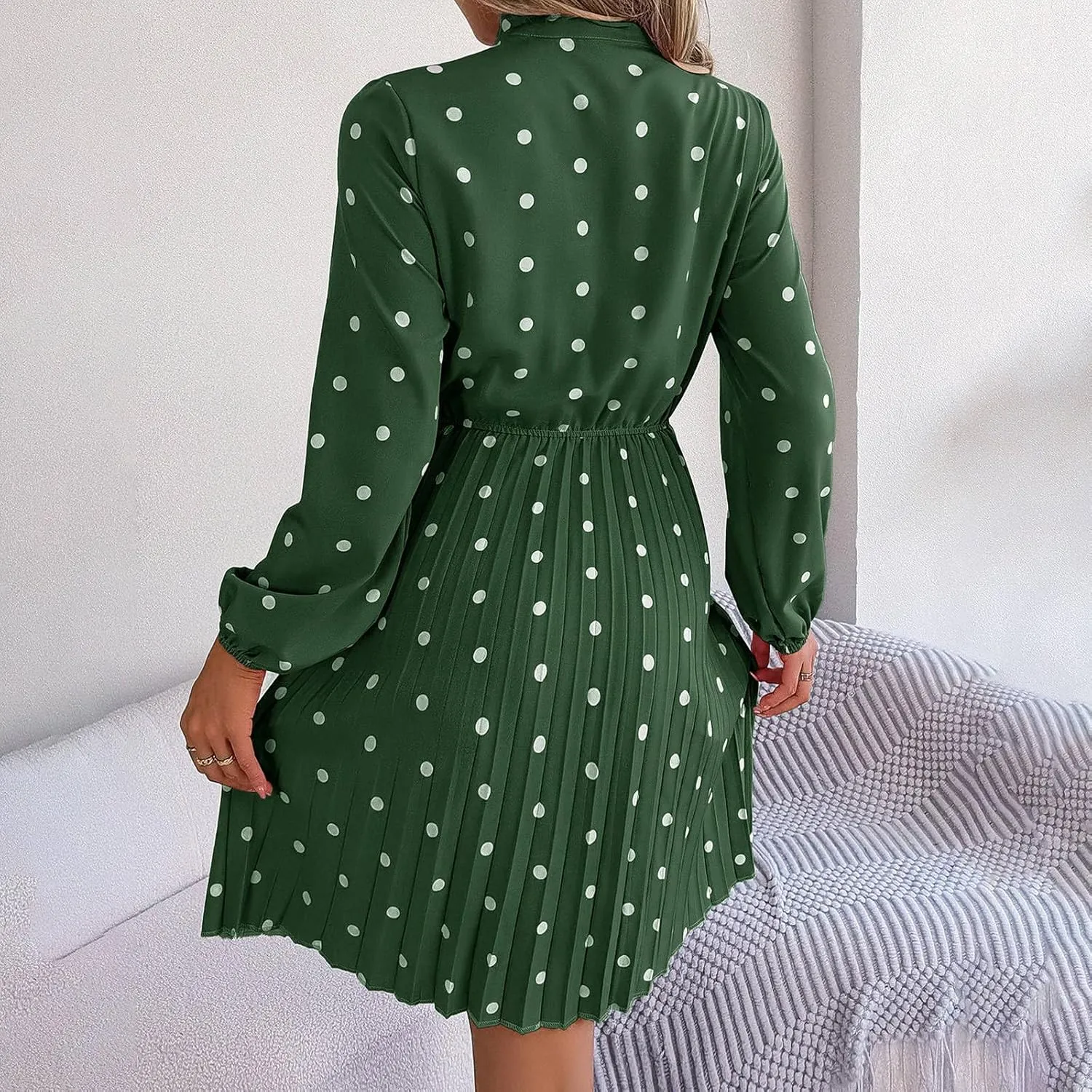 Womens Fall Dresses 2024 Plus Size Elegant Swiss Dot Long Sleeve Dress Flowy Swing Hem Elastic Waist Midi Dress