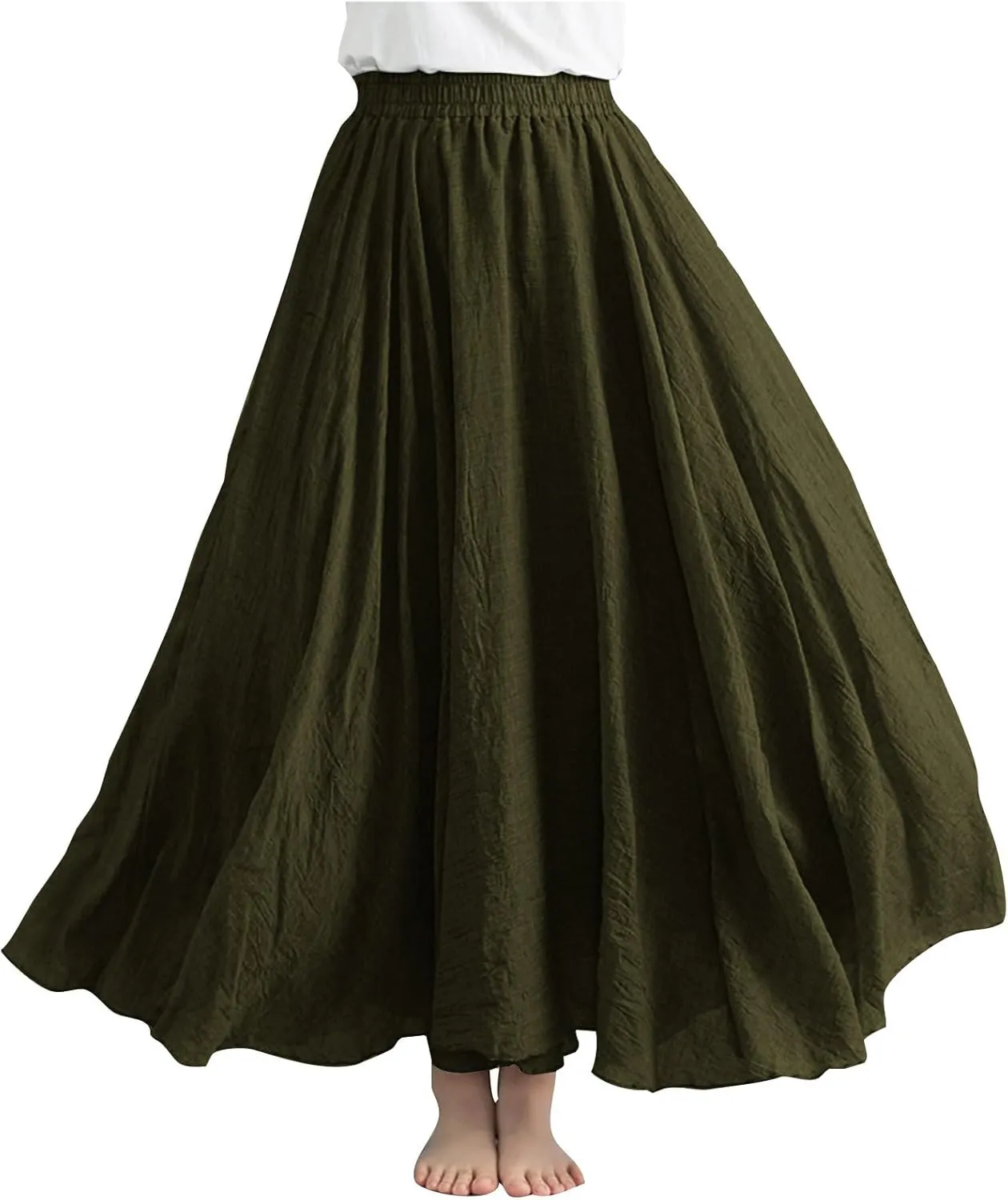 Womens Summer Flowy Swing Tiered A-Line Midi Skirt Fashion Trendy Casual Elastic Waist Pleated Long Beach Skirts