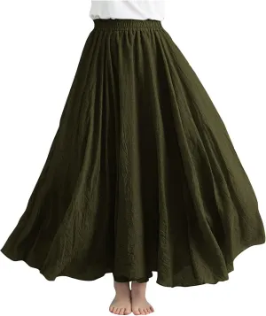 Womens Summer Flowy Swing Tiered A-Line Midi Skirt Fashion Trendy Casual Elastic Waist Pleated Long Beach Skirts