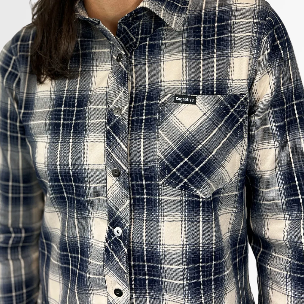 Women's Technical Mountain Bike Flannel - (Navy/Cream)