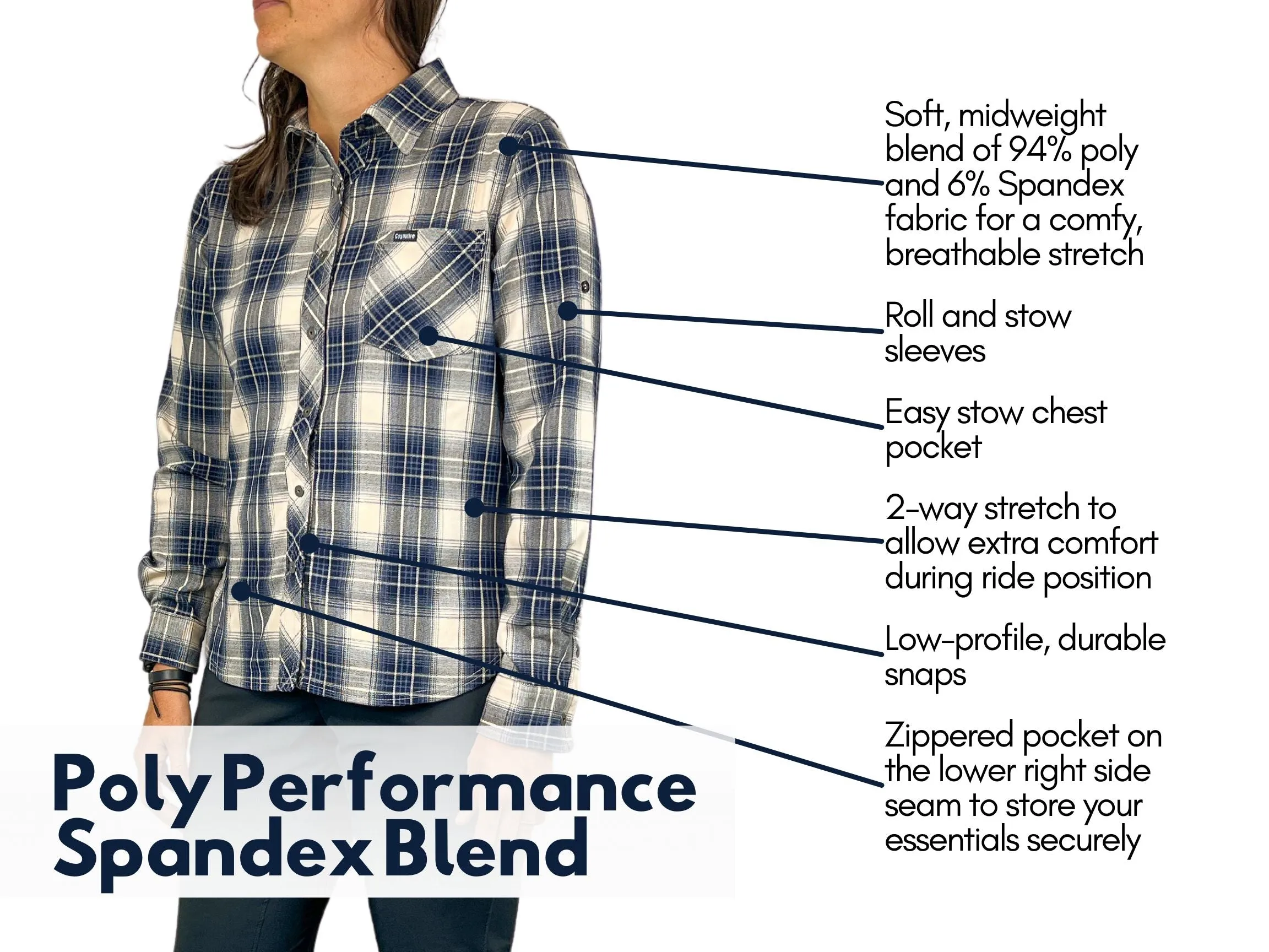 Women's Technical Mountain Bike Flannel - (Navy/Cream)