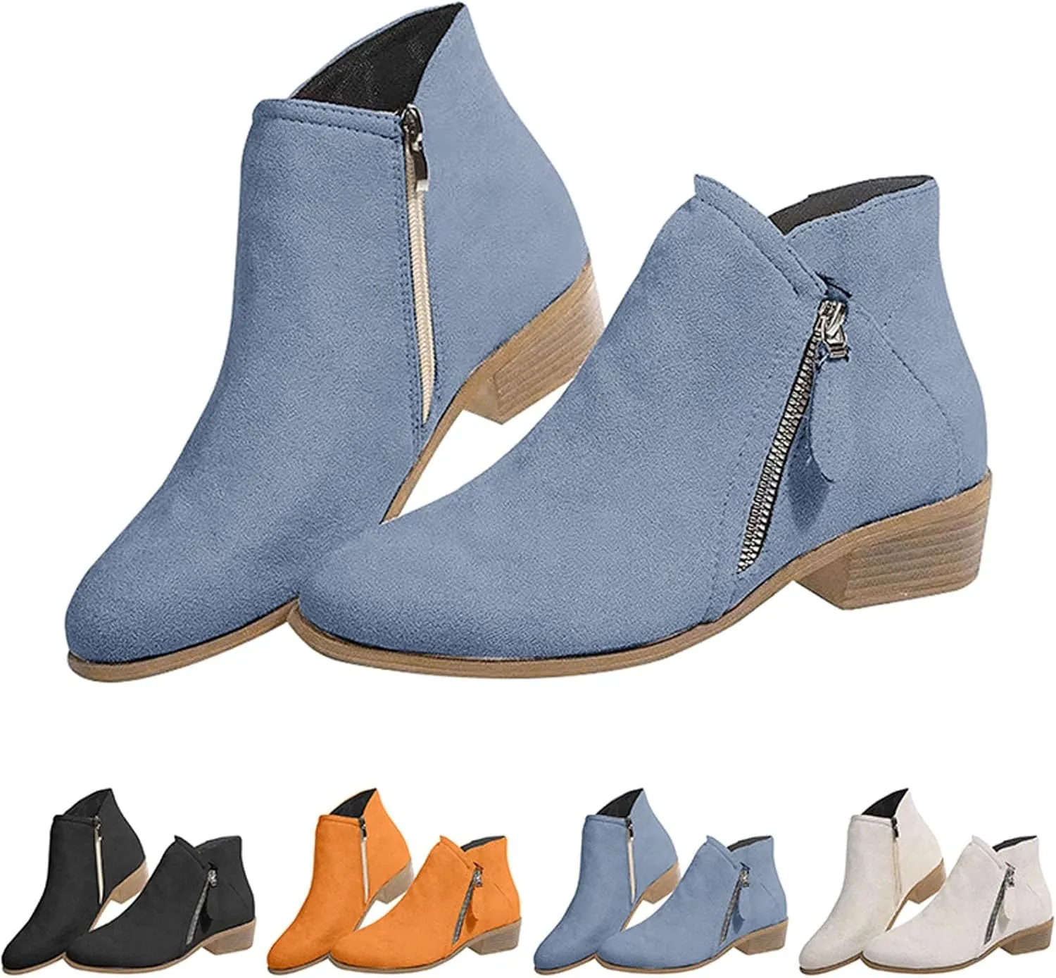 Womens Winter Boots Ankle Black Womens Booties Womens Western Booties Non Slip Work Shoes Women Fashion Closed Head Chunky Block Heel Side Zipper Pointd Toe