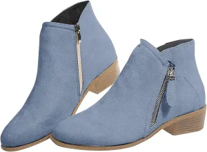 Womens Winter Boots Ankle Black Womens Booties Womens Western Booties Non Slip Work Shoes Women Fashion Closed Head Chunky Block Heel Side Zipper Pointd Toe