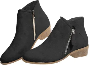 Womens Winter Boots Ankle Black Womens Booties Womens Western Booties Non Slip Work Shoes Women Fashion Closed Head Chunky Block Heel Side Zipper Pointd Toe